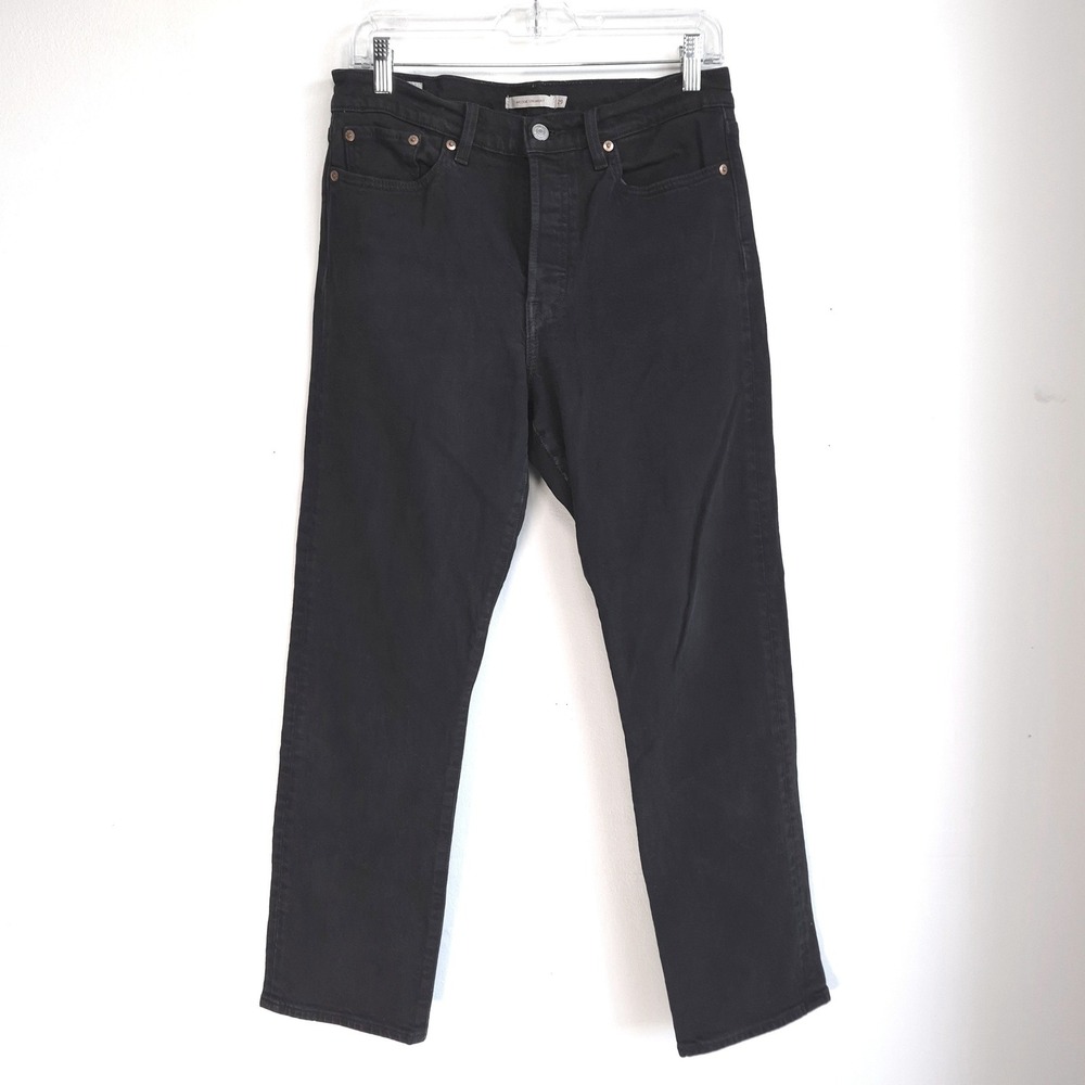 Levi's Wedgie Straight Jeans Black 29 High Rise Button Up Denim Streetwear Retro